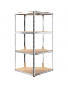 Mensola Angolare 4 Ripiani Argento Acciaio e Legno Multistrato