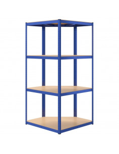 Mensola Angolare 4 Ripiani Blu in Acciaio e Legno Multistrato