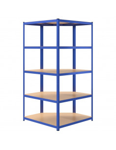 Mensola Angolare 5 Strati Blu in Acciaio e Legno Multistrato