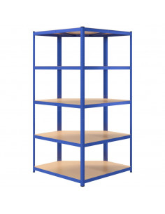 Mensola Angolare 5 Strati Blu in Acciaio e Legno Multistrato
