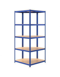 Mensola Angolare 5 Strati Blu in Acciaio e Legno Multistrato