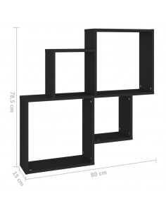 Mensola da Parete a Cubo Nera 80x15x78,5 cm Legno Multistrato
