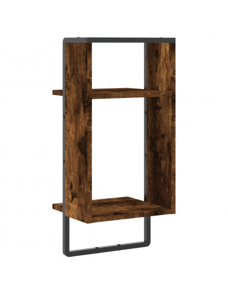 Mensola da Parete con Asta Rovere Fumo 30x25x65 cm
