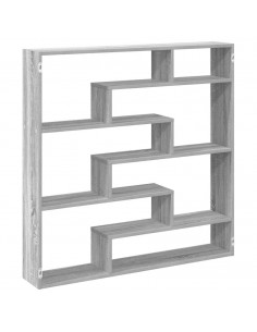 Mensola a Cubo da Parete 7 Scomparti Truciolato Grigio Sonoma