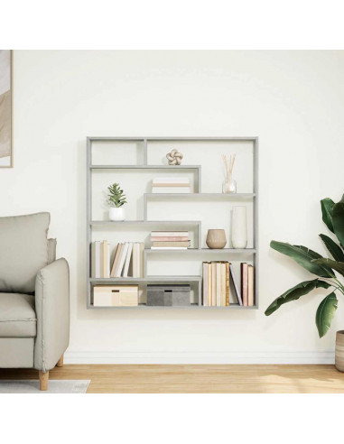 Mensola a Cubo da Parete 7 Scomparti Truciolato Grigio Sonoma