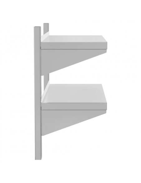 Mensola Muro 2 Ripiani 75x30x60cm Argento Acciaio Inossidabile