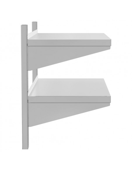 Mensola Muro 2 Ripiani 75x40x60cm Argento Acciaio Inossidabile