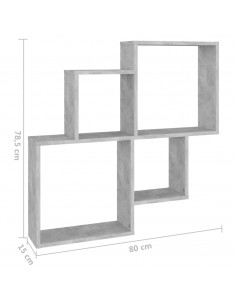 Mensola Muro Cubo Grigio Cemento 80x15x78,5cm Legno Multistrato