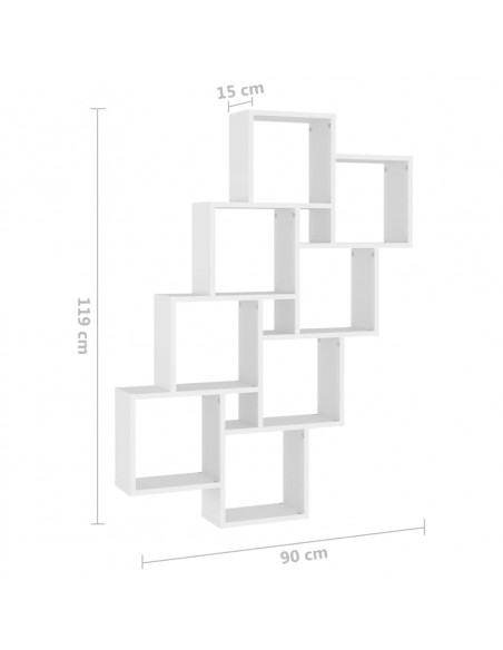 Mensola Parete a Cubo Bianca 90x15x119 cm in Legno Multistrato
