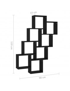 Mensola Parete a Cubo Nera 90x15x119 cm in Legno Multistrato