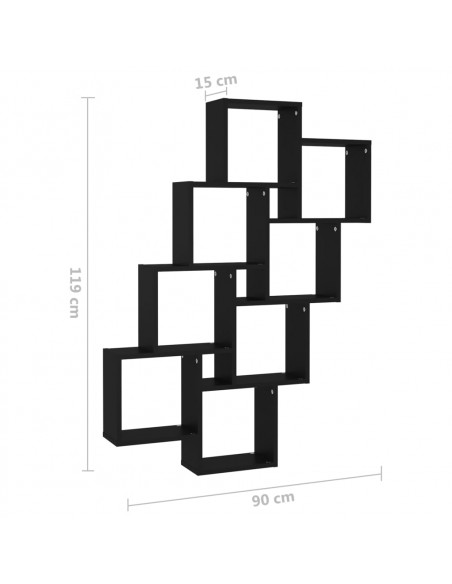 Mensola Parete a Cubo Nera 90x15x119 cm in Legno Multistrato