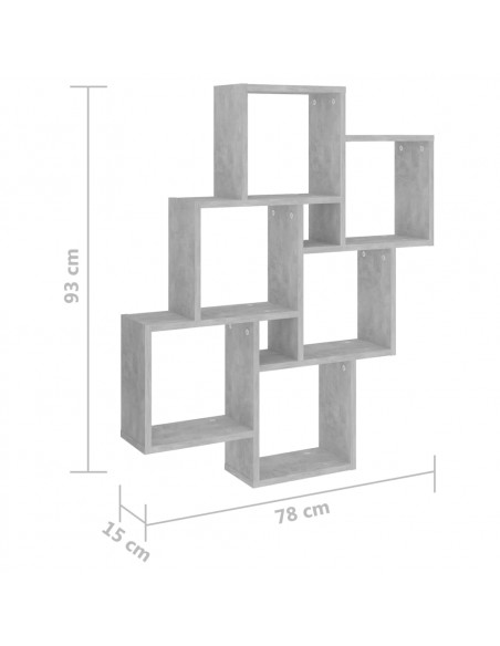 Mensola Parete Cubo Grigio Cemento 78x15x93cm Legno Multistrato