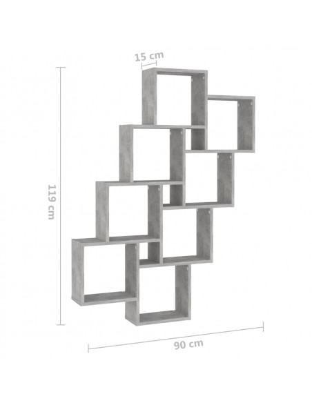 Mensola Parete Cubo Grigio Cemento 90x15x119 Legno Multistrato