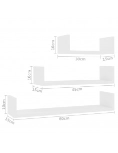 Mensole a Muro 3 pz Bianco in Legno Multistrato