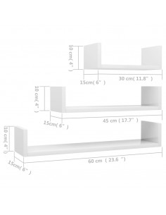 Mensole a Muro 3 pz Bianco Lucido in Legno Multistrato