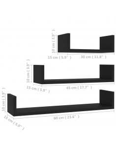 Mensole a Muro 3 pz Nero in Legno Multistrato
