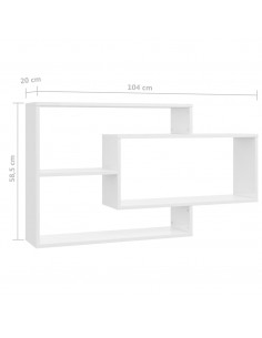Mensole a Muro Bianco Lucido 104x20x58,5cm in Legno Multistrato