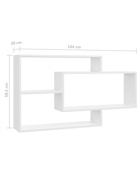 Mensole a Muro Bianco Lucido 104x20x58,5cm in Legno Multistrato
