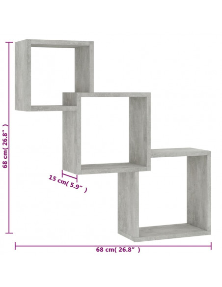 Mensole a Muro Cubiche Grigio Cemento 68x15x68cm Multistrato