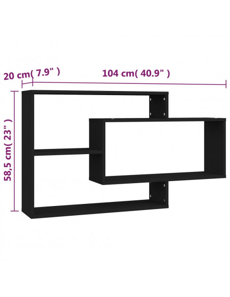 Mensole a Muro Nere 104x20x58,5 cm in Legno Multistrato
