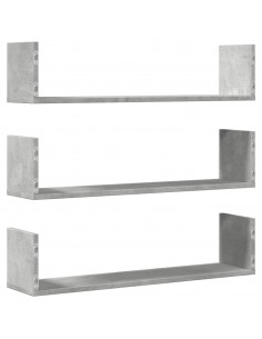 Mensole a Parete 3pz Grigio Cemento 80x18x18 cm in Truciolato