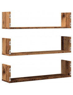 Mensole a Parete 3pz Legno Antico 80x18x18 cm in Truciolato