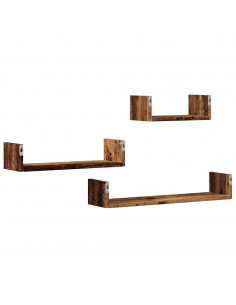 Mensole a Parete 3pz Legno Antico in Legno Multistrato
