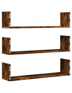Mensole a Parete 3pz Rovere Fumo 80x18x18 cm in Truciolato