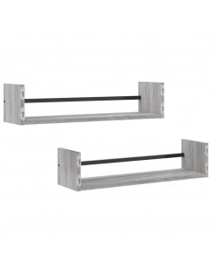 Mensole a Parete con Aste 2pz Grigio Sonoma 60x16x14 cm