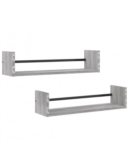 Mensole a Parete con Aste 2pz Grigio Sonoma 60x16x14 cm