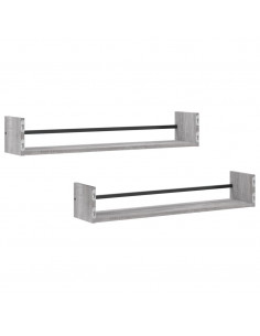 Mensole a Parete con Aste 2pz Grigio Sonoma 80x16x14 cm