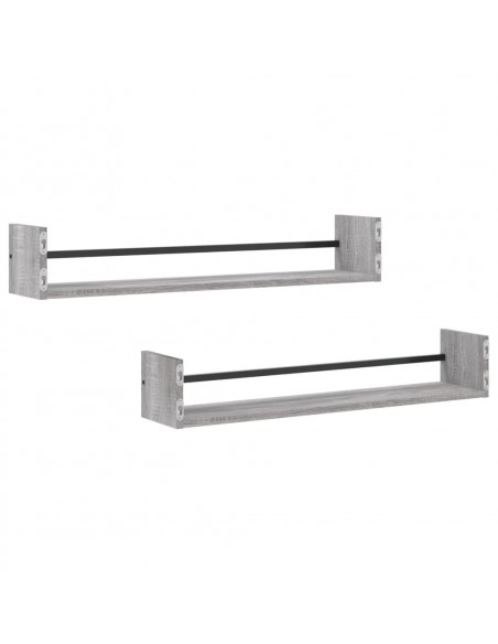 Mensole a Parete con Aste 2pz Grigio Sonoma 80x16x14 cm