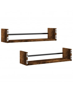 Mensole a Parete con Aste 2pz Rovere Fumo 60x16x14 cm