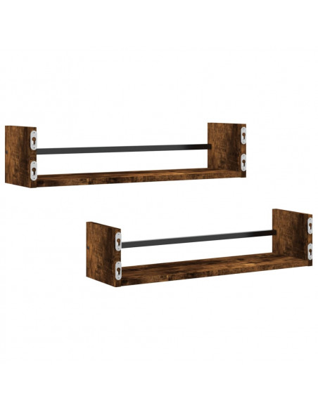Mensole a Parete con Aste 2pz Rovere Fumo 60x16x14 cm