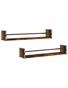Mensole a Parete con Aste 2pz Rovere Fumo 80x16x14 cm