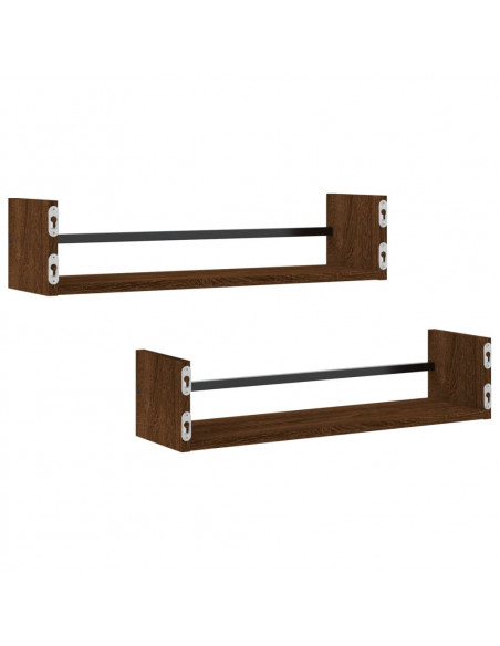 Mensole a Parete con Aste 2pz Rovere Marrone 60x16x14 cm