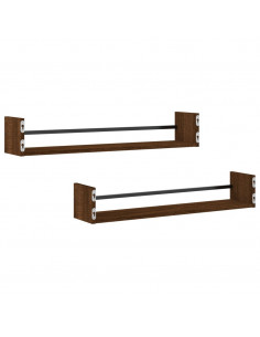 Mensole a Parete con Aste 2pz Rovere Marrone 80x16x14 cm