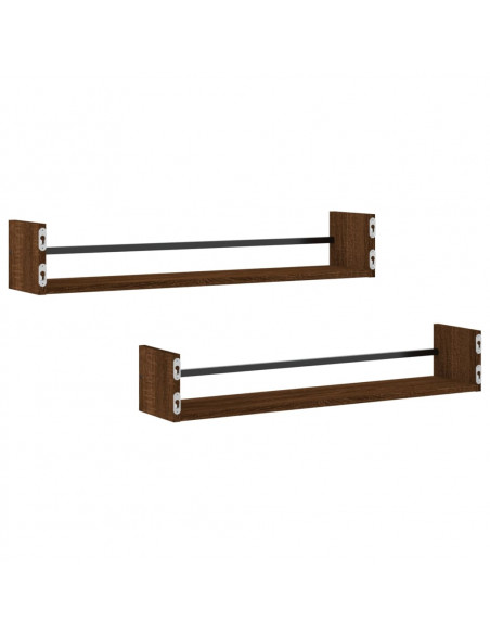 Mensole a Parete con Aste 2pz Rovere Marrone 80x16x14 cm