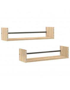 Mensole a Parete con Aste 2pz Rovere Sonoma 60x16x14 cm