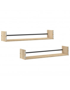 Mensole a Parete con Aste 2pz Rovere Sonoma 80x16x14 cm