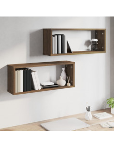 Mensole Cubo Muro 2pz Rovere Marrone 60x15x23 cm in Multistrato