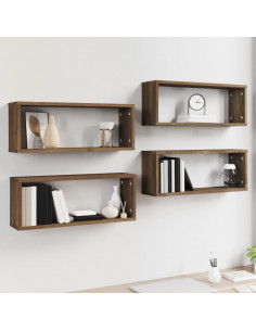 Mensole Cubo Muro 4pz Rovere Marrone 60x15x23 cm in Multistrato