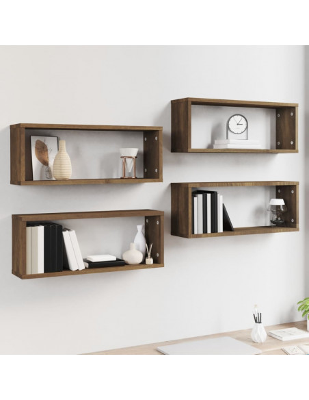 Mensole Cubo Muro 4pz Rovere Marrone 60x15x23 cm in Multistrato