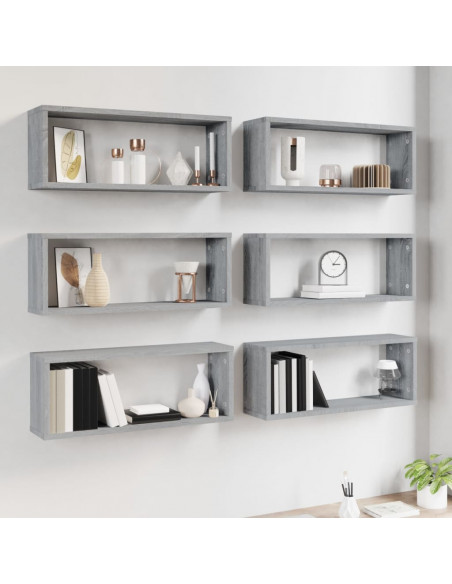 Mensole Cubo Muro 6 pz Grigio Sonoma 60x15x23 cm in Multistrato