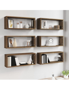 Mensole Cubo Muro 6pz Rovere Marrone 60x15x23 cm in Multistrato