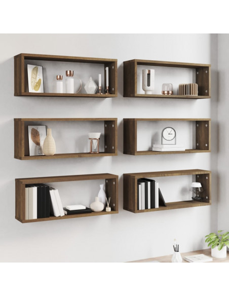 Mensole Cubo Muro 6pz Rovere Marrone 60x15x23 cm in Multistrato
