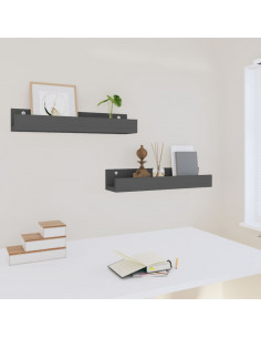 Mensole da Parete 2 pz Grigio 50x12x9cm Legno Massello di Pino
