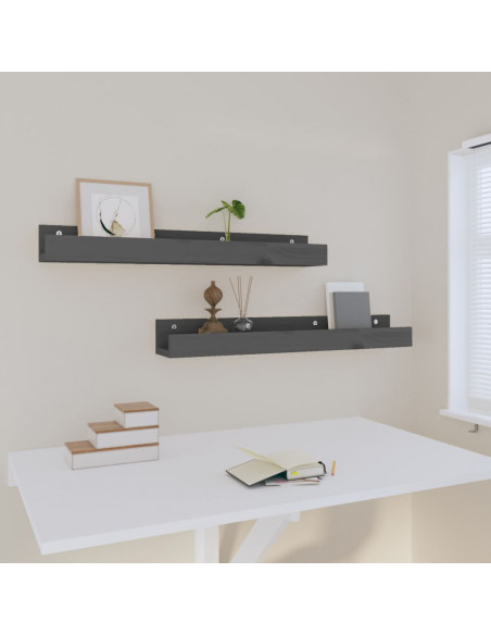 Mensole da Parete 2 pz Grigio 80x12x9cm Legno Massello di Pino