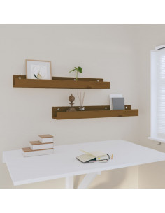 Mensole da Parete 2 pz Miele 80x12x9cm Legno Massello di Pino