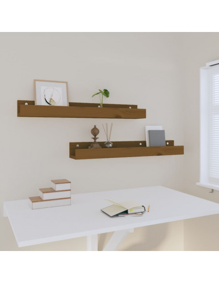 Mensole da Parete 2 pz Miele 80x12x9cm Legno Massello di Pino